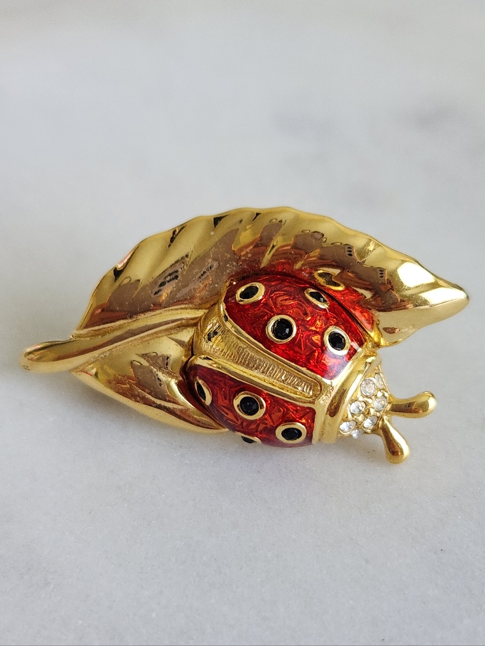 Swarovski Ladybag Leaf Brooch